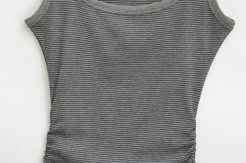 Striped Square-Neck Ruched Tank Top