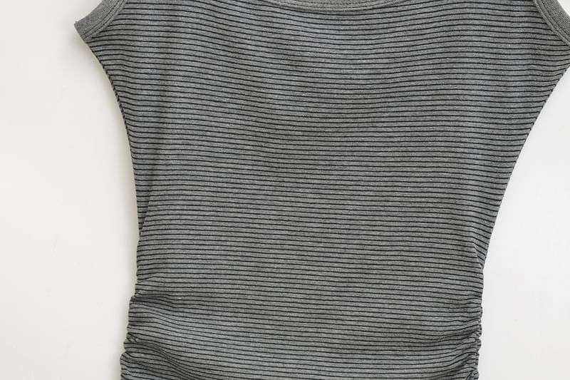 Striped Square-Neck Ruched Tank Top