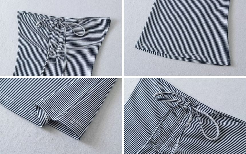 Striped Tube Top & Wide-Leg Drawstring Pants Set