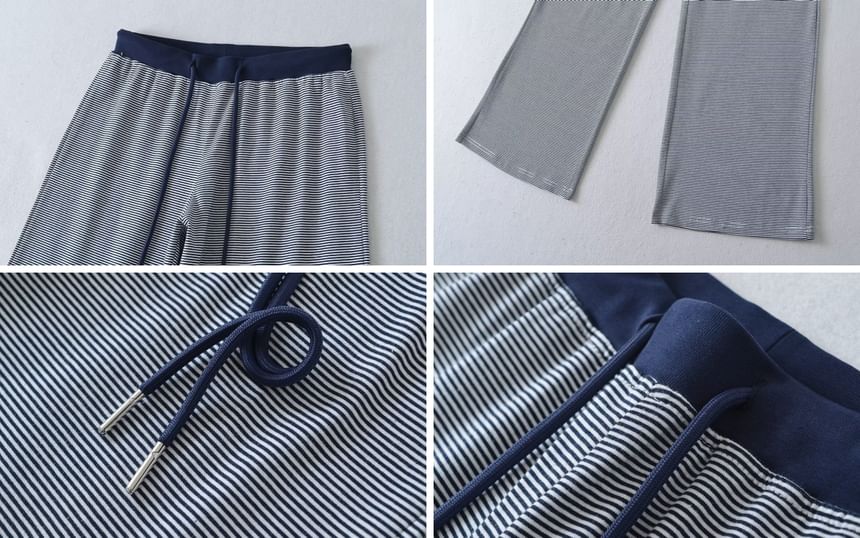 Striped Tube Top & Wide-Leg Drawstring Pants Set