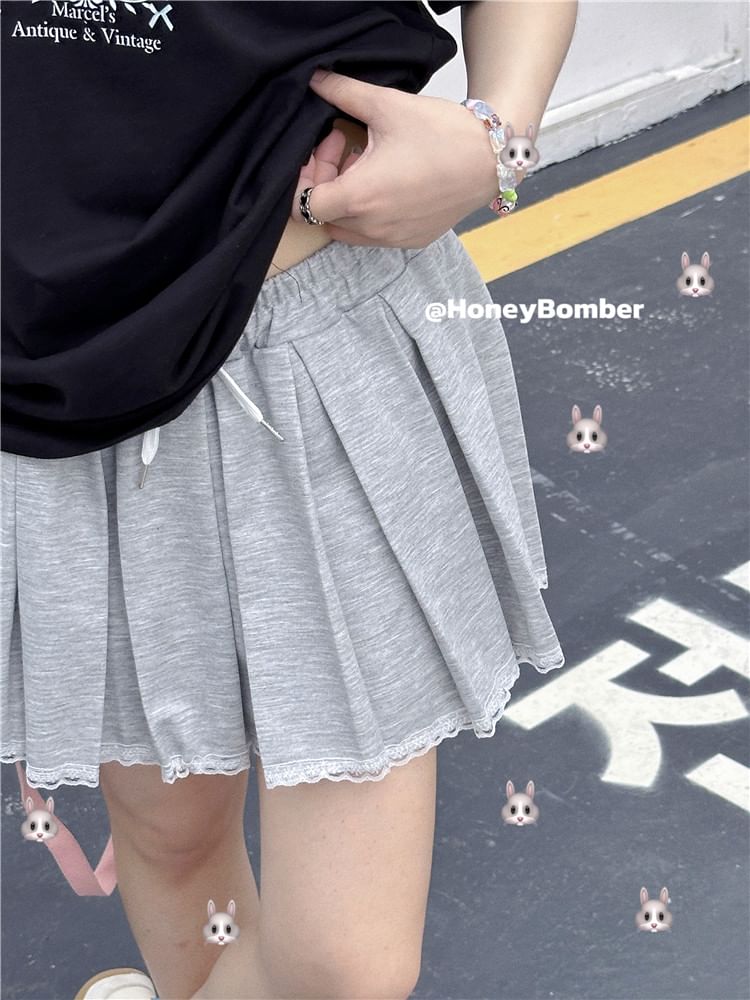 High Rise Mini Pleated Skirt Plain