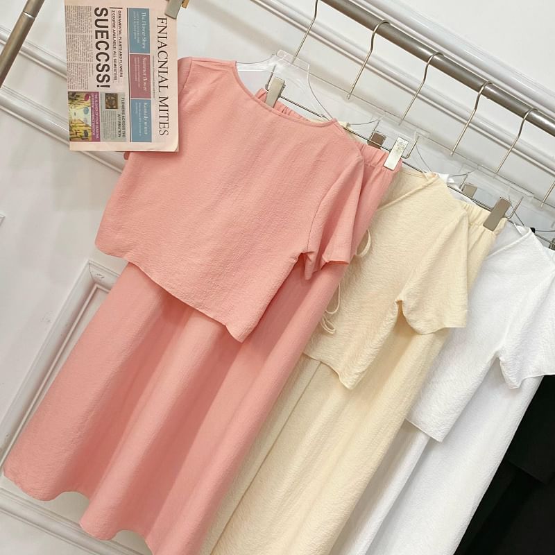 V-Neck Tie Front Crop Top and Maxi Skirt Set