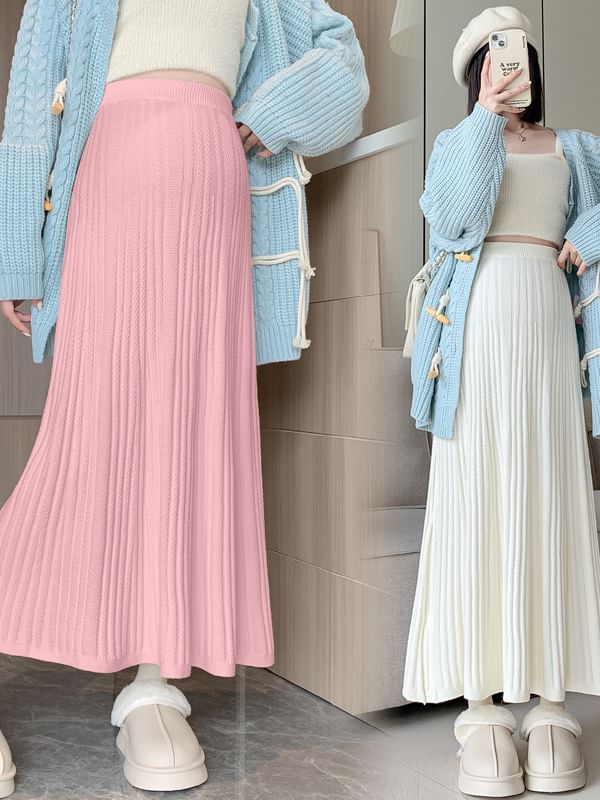 Maternity Knit Midi A-Line Skirt High Rise