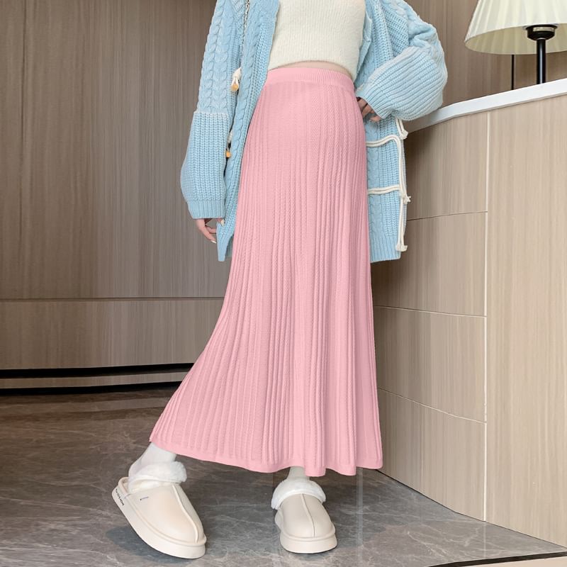 Maternity Knit Midi A-Line Skirt High Rise