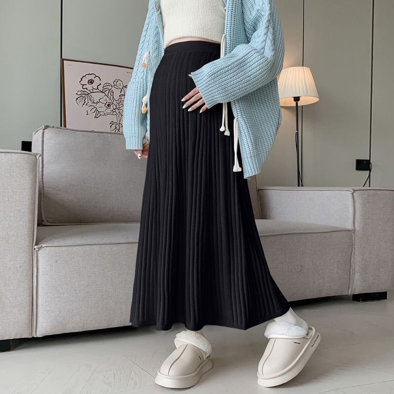 Maternity Knit Midi A-Line Skirt High Rise