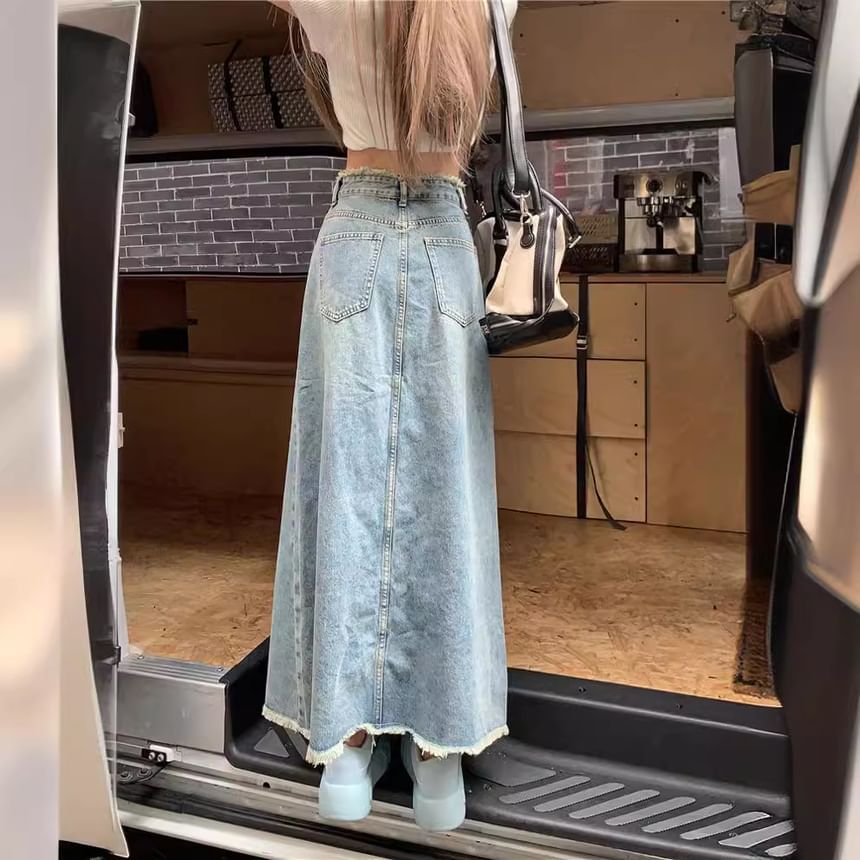Denim Maxi A-Line Skirt High Waist