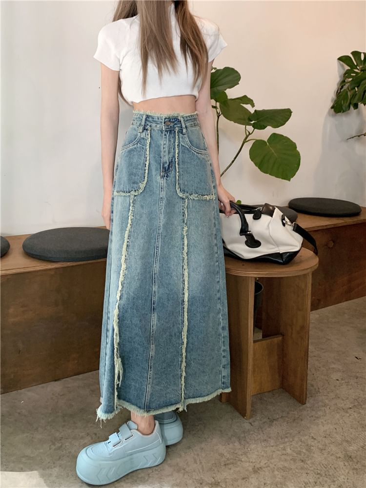 Denim Maxi A-Line Skirt High Waist