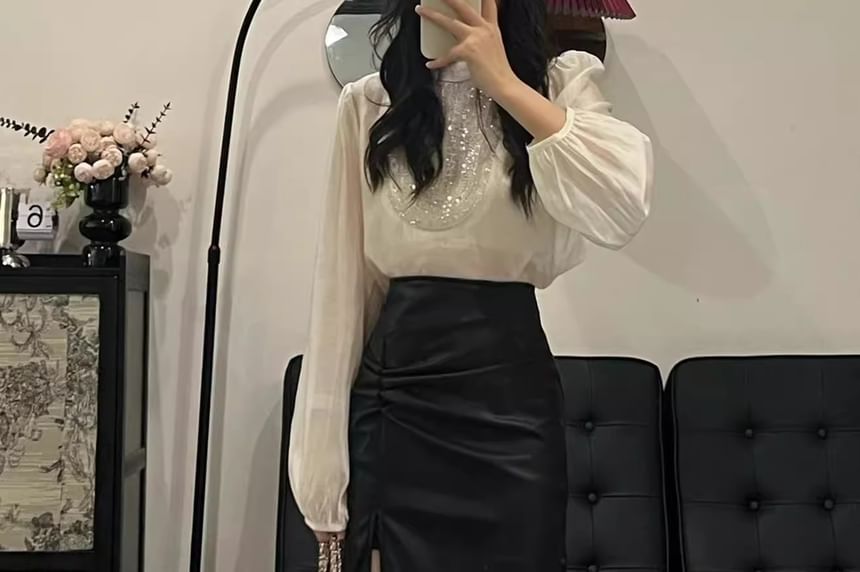 Slit Hem Midi Skirt High Rise Plain