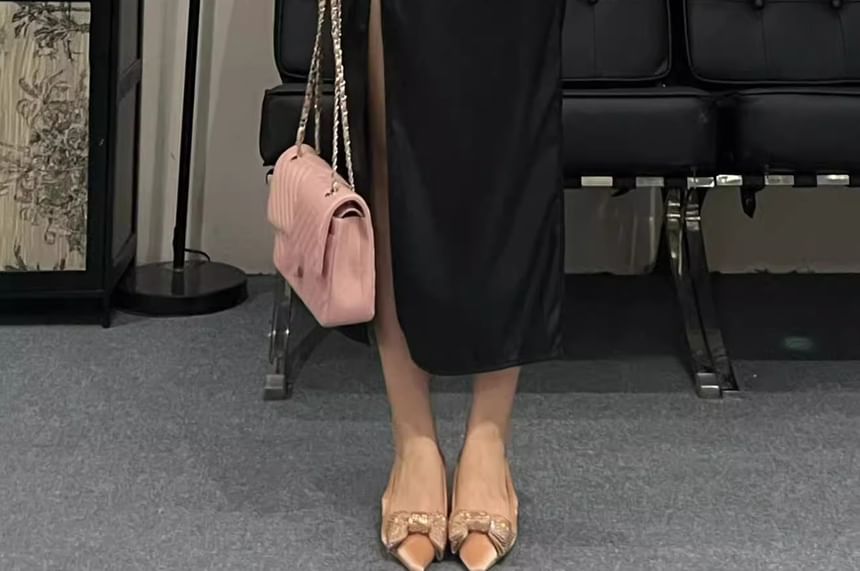 Slit Hem Midi Skirt High Rise Plain