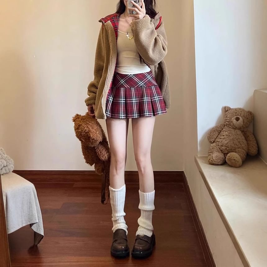 Plaid Mini Pleated Skirt High Waist