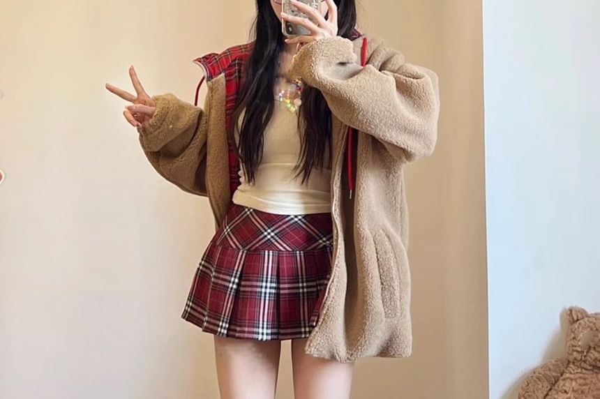 Plaid Mini Pleated Skirt High Waist
