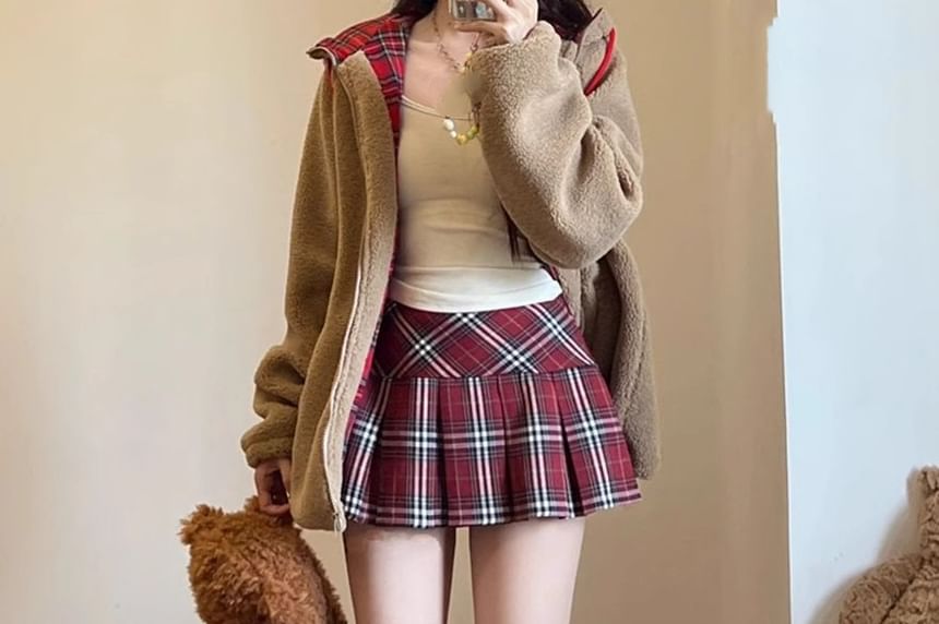 Plaid Mini Pleated Skirt High Waist