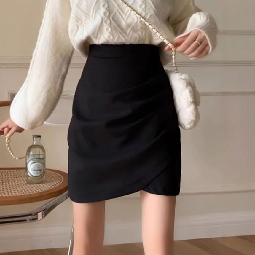 High Waist Mini Pencil Skirt Plain