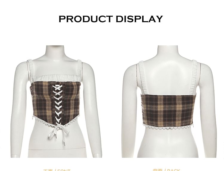 Plaid Lace Up Cami and Asymmetrical Mini Skirt