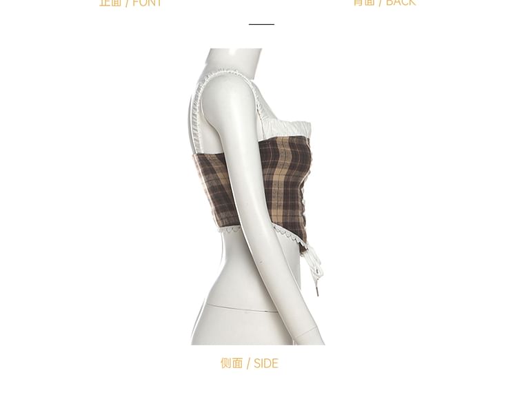 Plaid Lace Up Cami and Asymmetrical Mini Skirt