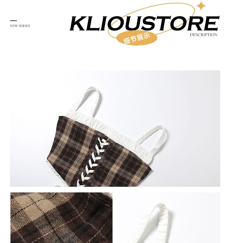 Plaid Lace Up Cami and Asymmetrical Mini Skirt