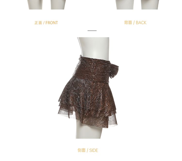 Glitter Cutout Halter Top and Tiered Mini Skirt