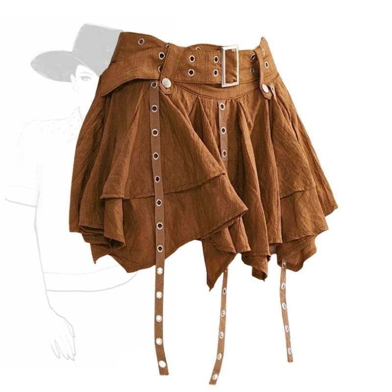 Asymmetrical Grommet Skirt and Ribbed Cami Top