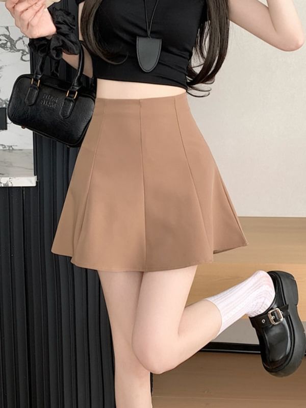 High Waist Mini A-Line Skirt Plain