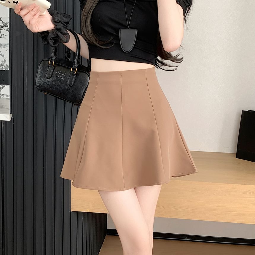High Waist Mini A-Line Skirt Plain