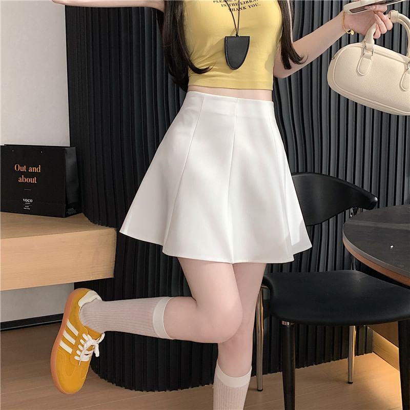 High Waist Mini A-Line Skirt Plain