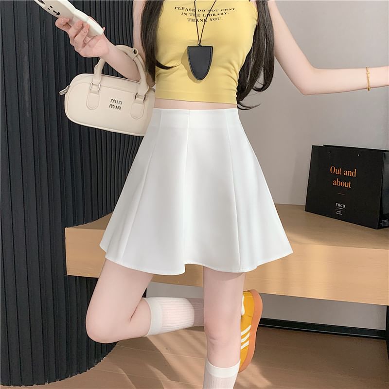 High Waist Mini A-Line Skirt Plain