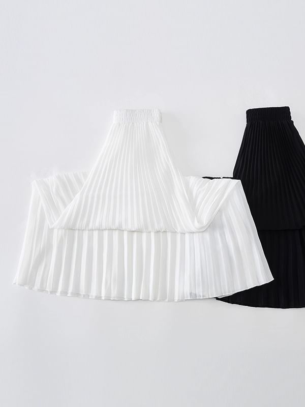 High Waist Pleated Maxi A-Line Skirt Plain