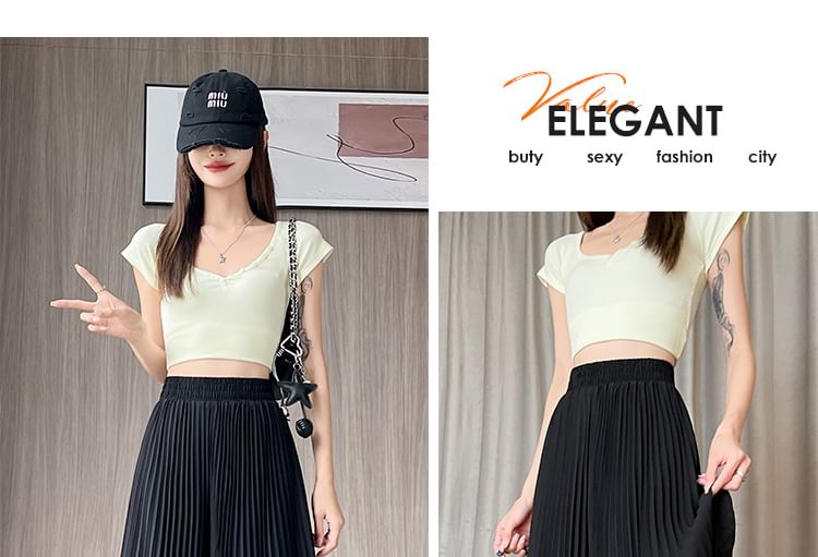 High Waist Pleated Maxi A-Line Skirt Plain