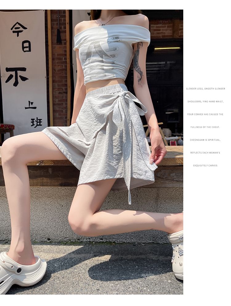 Skirt Overlay Tie-Up Shorts High Rise