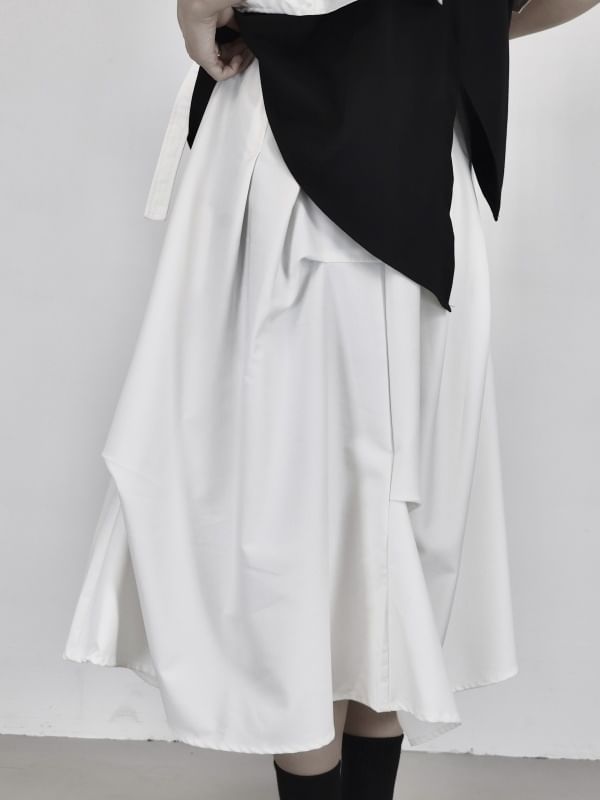 High Waist Asymmetrical Midi A-Line Skirt Plain