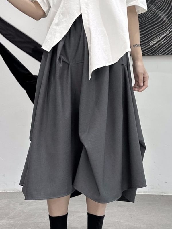 High Waist Asymmetrical Midi A-Line Skirt Plain