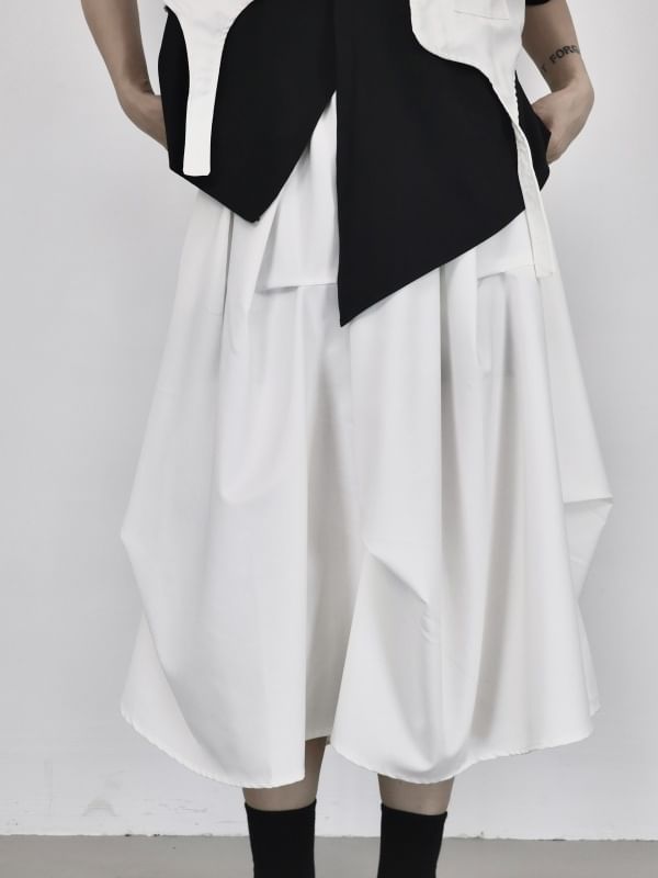 High Waist Asymmetrical Midi A-Line Skirt Plain