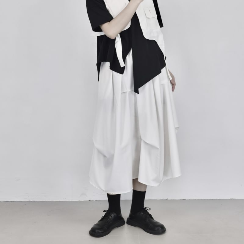High Waist Asymmetrical Midi A-Line Skirt Plain