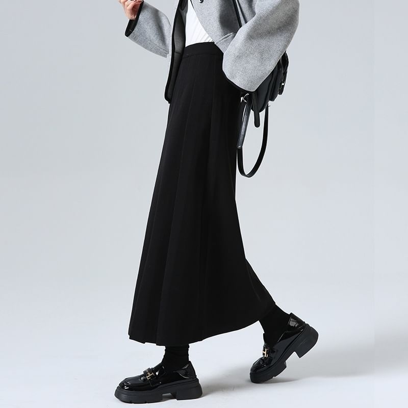 High Waist Plain A-Line Maxi Skirt