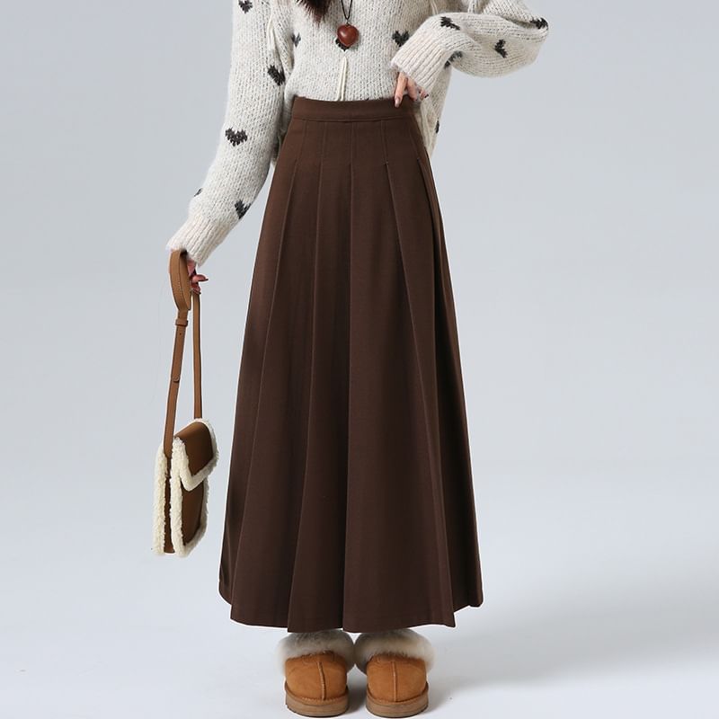 High Waist Plain A-Line Maxi Skirt