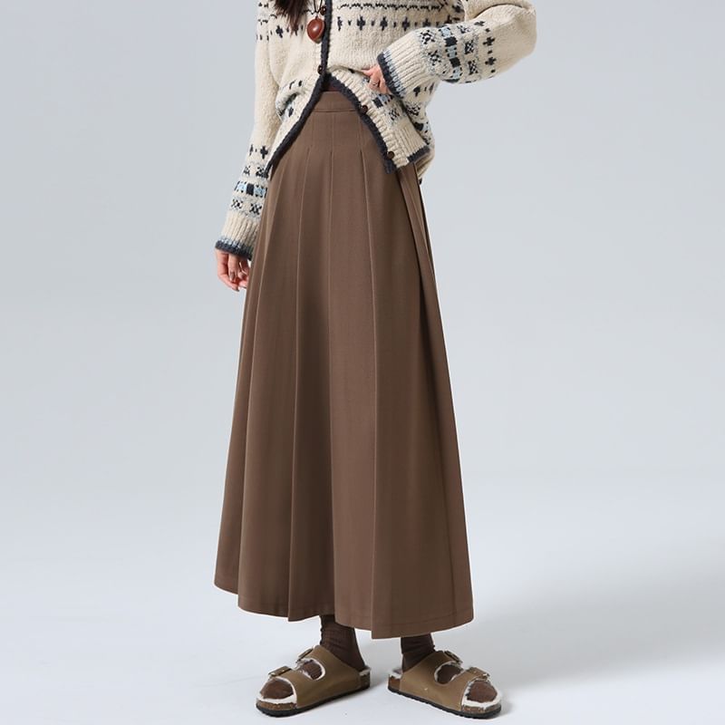 High Waist Plain A-Line Maxi Skirt