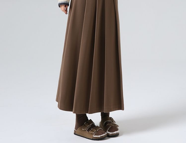 High Waist Plain A-Line Maxi Skirt
