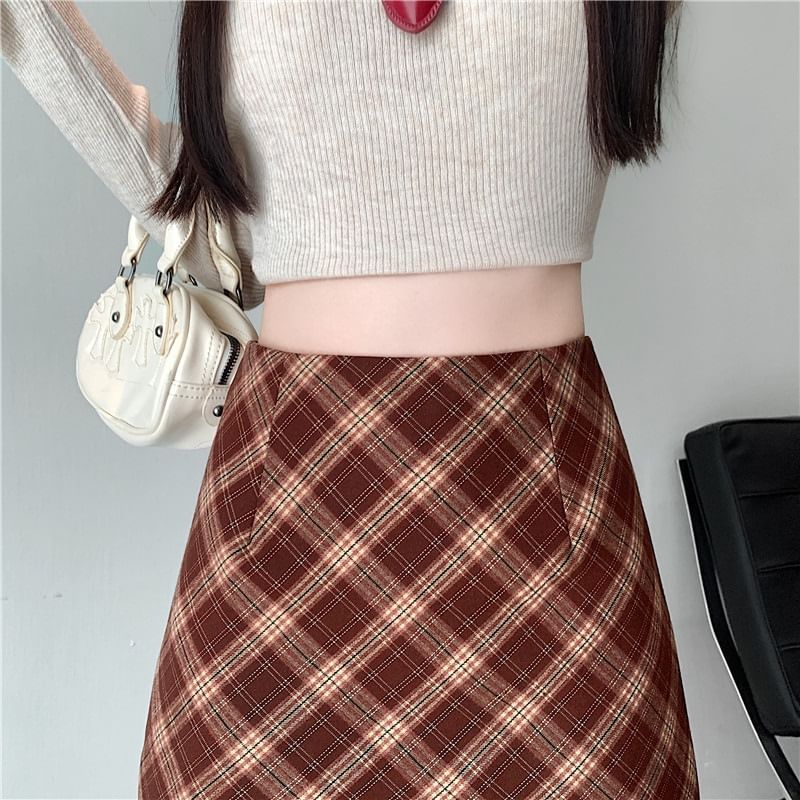 High Waist Plaid A-Line Mini Skirt