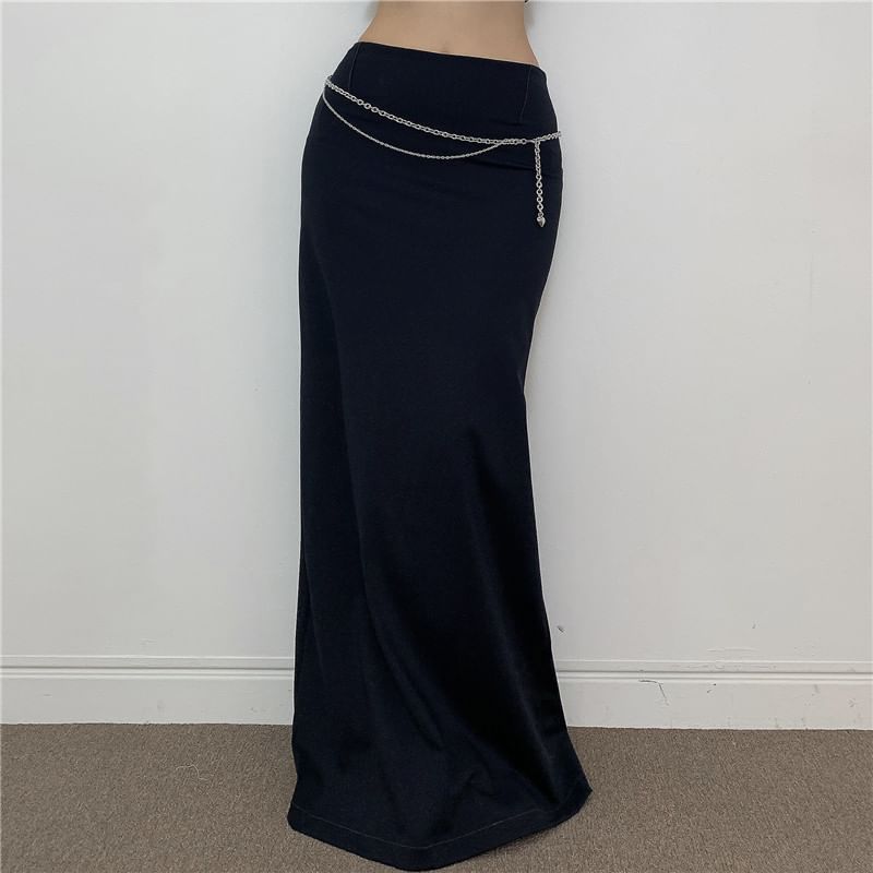 High Rise Plain Pencil Maxi Skirt