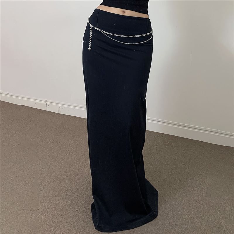 High Rise Plain Pencil Maxi Skirt