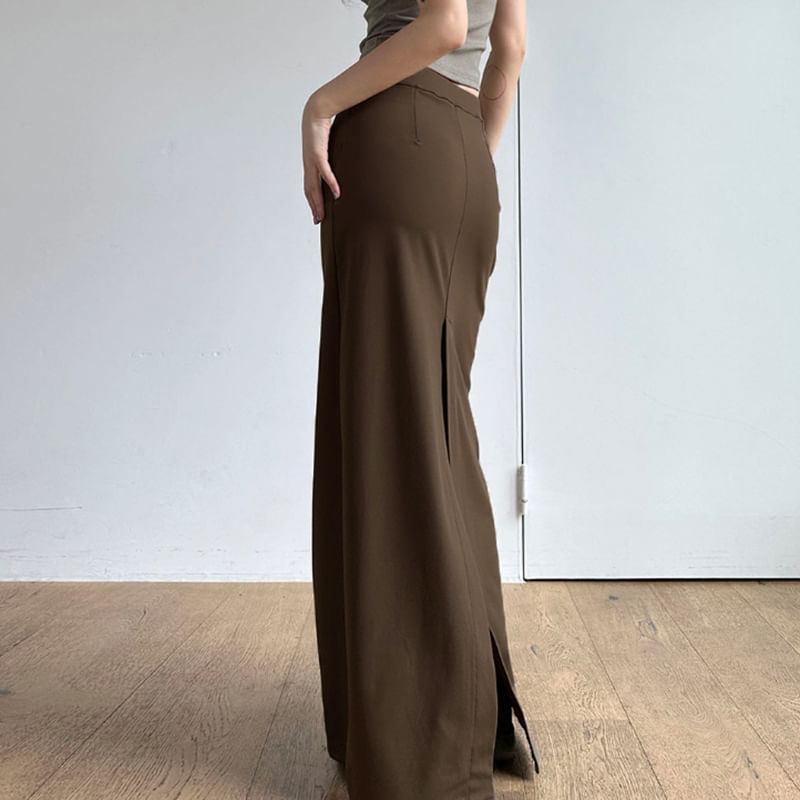 High Rise Plain Pencil Maxi Skirt