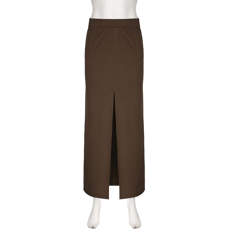 High Rise Plain Pencil Maxi Skirt