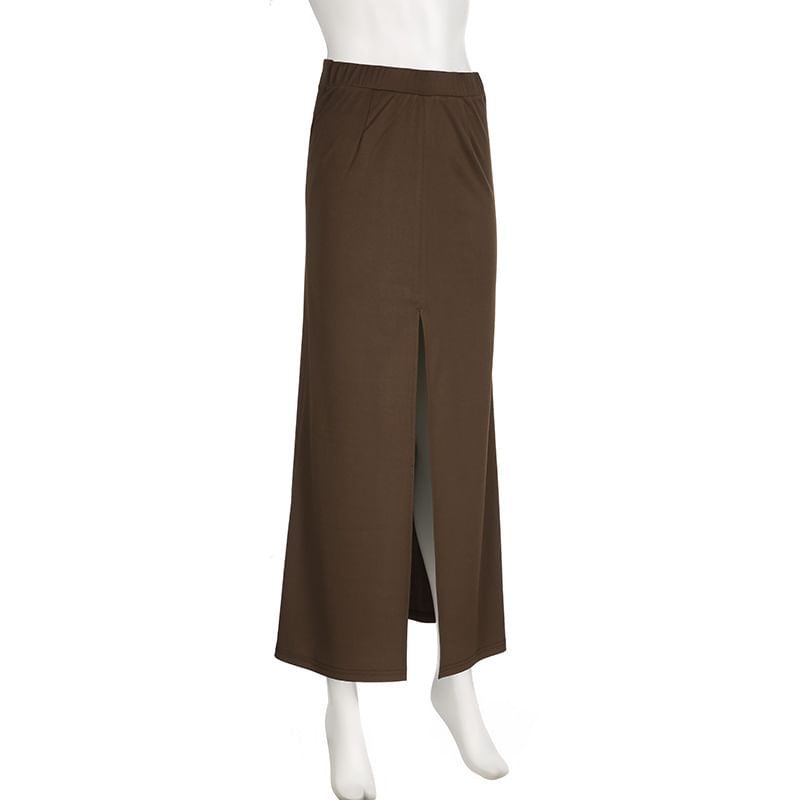 High Rise Plain Pencil Maxi Skirt
