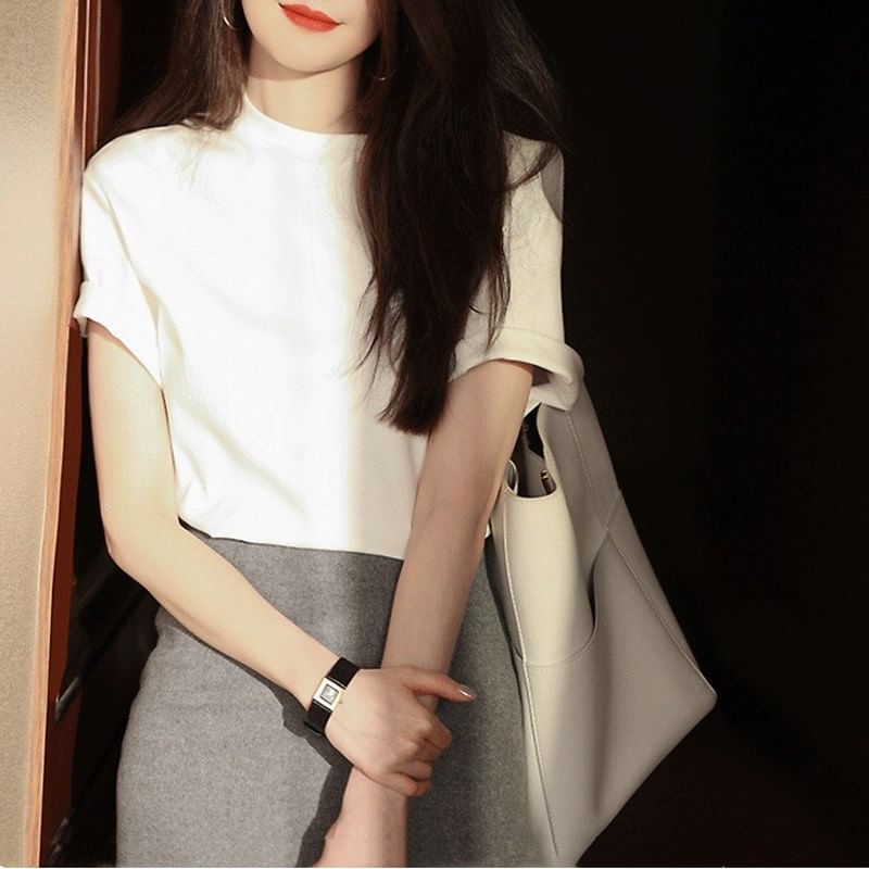 Short-Sleeve Round Neck Tee & High Waist Pencil Mini Skirt Set