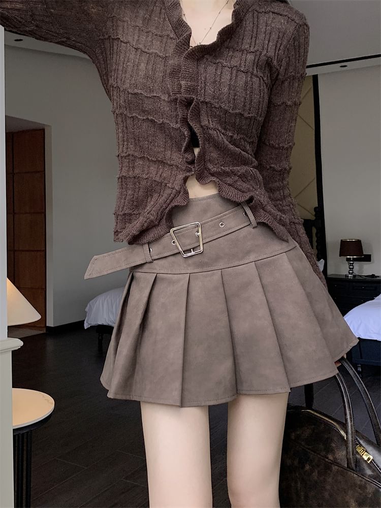 High Rise Faux Leather Pleated Mini Skirt