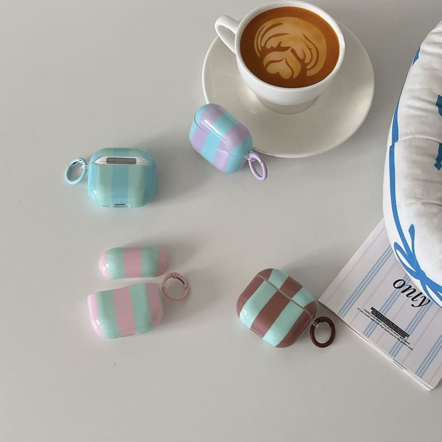 Set: Striped AirPods Earphone Case Skin + Ring Hoop