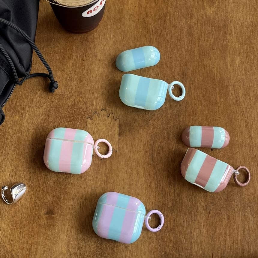Set: Striped AirPods Earphone Case Skin + Ring Hoop