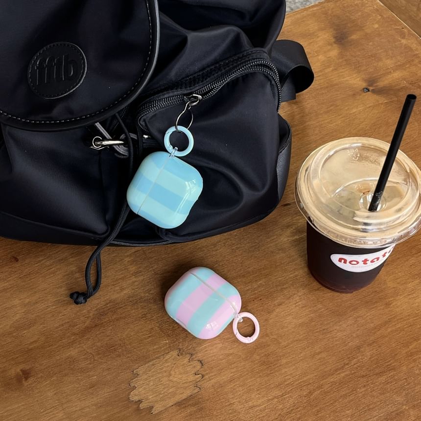 Set: Striped AirPods Earphone Case Skin + Ring Hoop