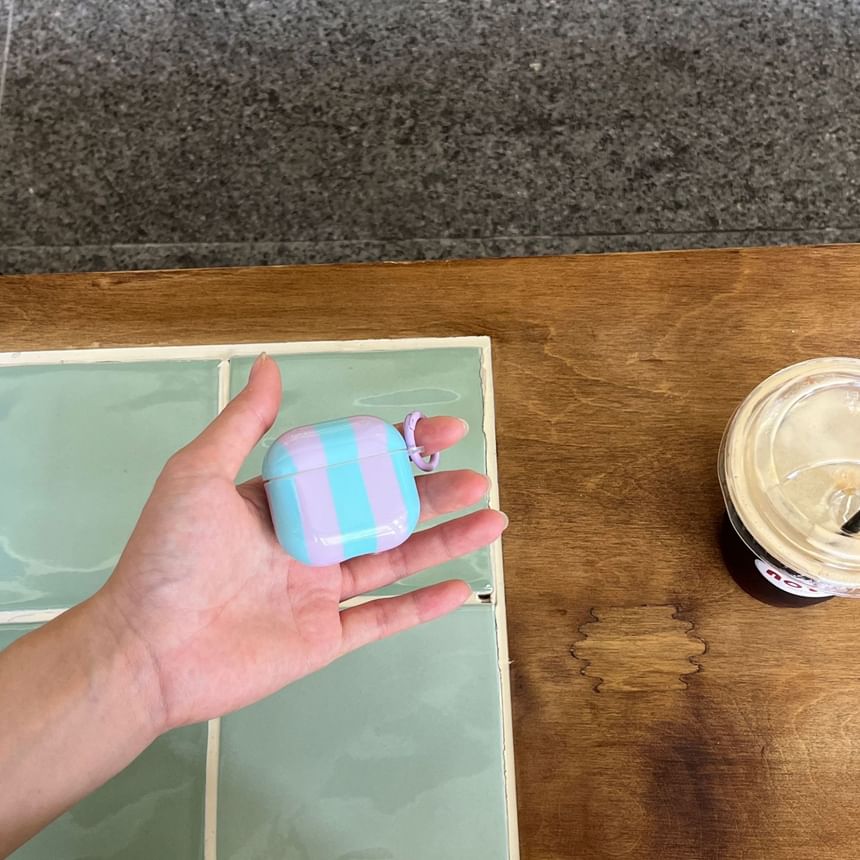 Set: Striped AirPods Earphone Case Skin + Ring Hoop