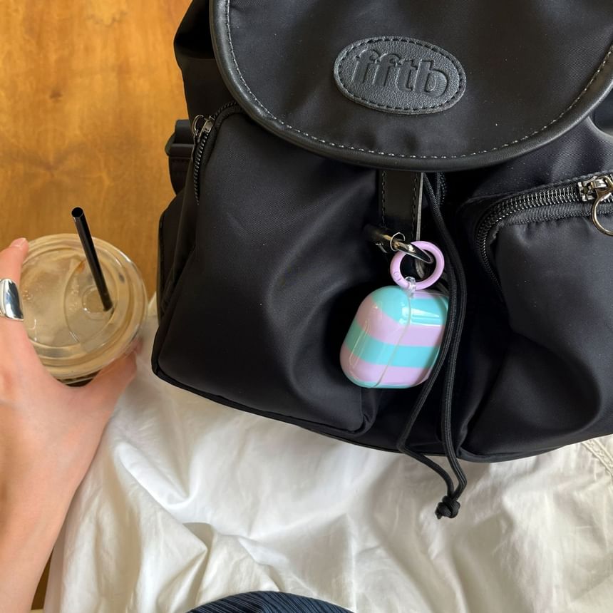 Set: Striped AirPods Earphone Case Skin + Ring Hoop